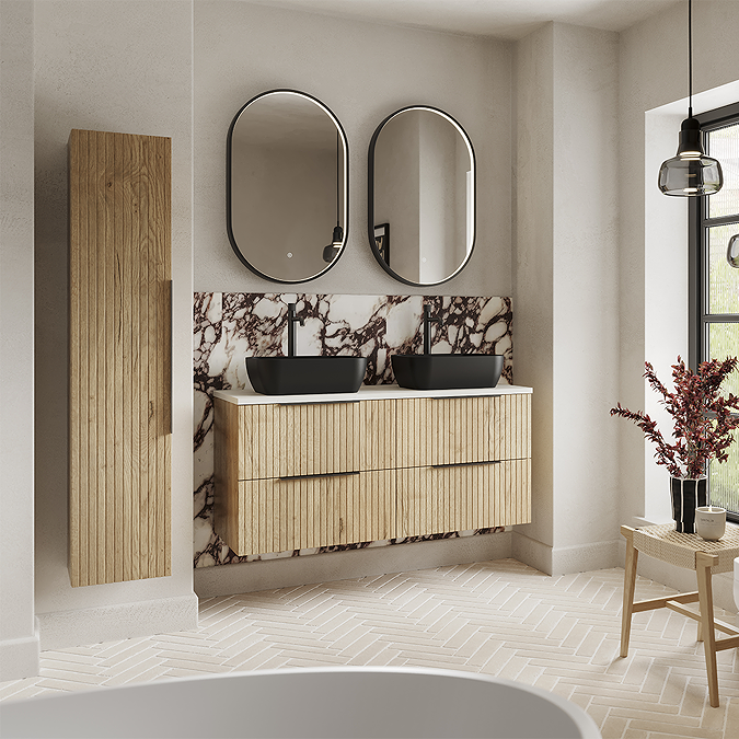 Fluted Storage Unit Milan Fluted Autumn Oak Wall Hung Tall Storage Unit - Victorian Plumbing