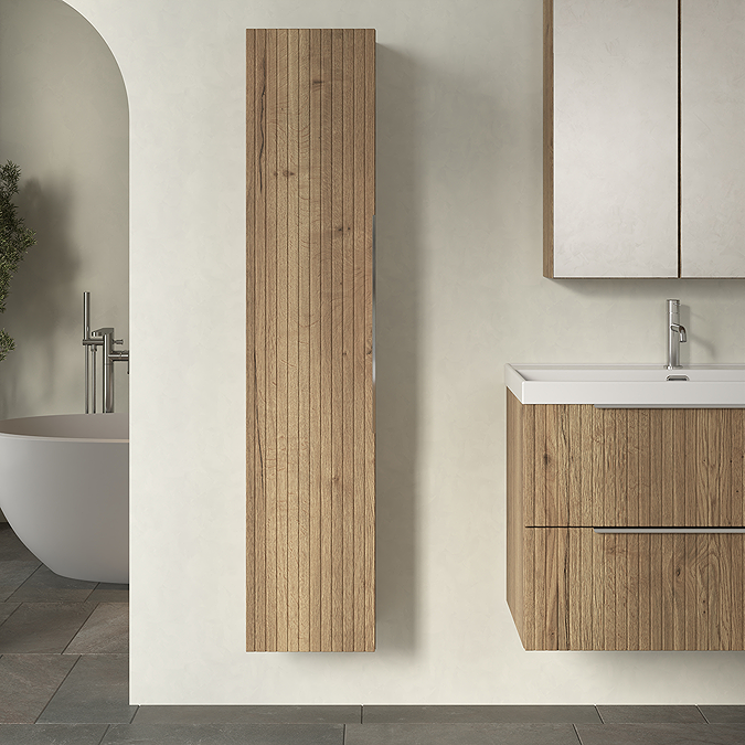Fluted Storage Unit Milan Fluted Autumn Oak Wall Hung Tall Storage Unit - Victorian Plumbing