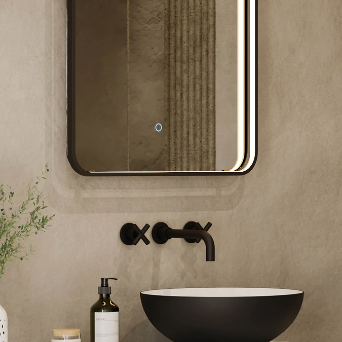 Arezzo Matt Black 500 X 700mm Rectangular LED Illuminated Bathroom ...
