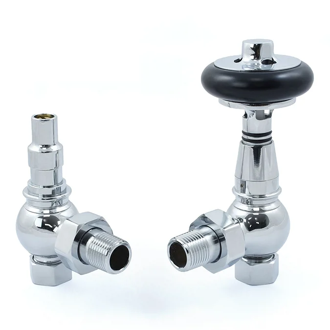 Amberley Thermostatic Angled Radiator Valves - Chrome - Victorian Plumbing