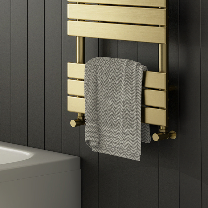 Arezzo Modern Angled Radiator Valves And Pipe Set - Brushed Brass ...
