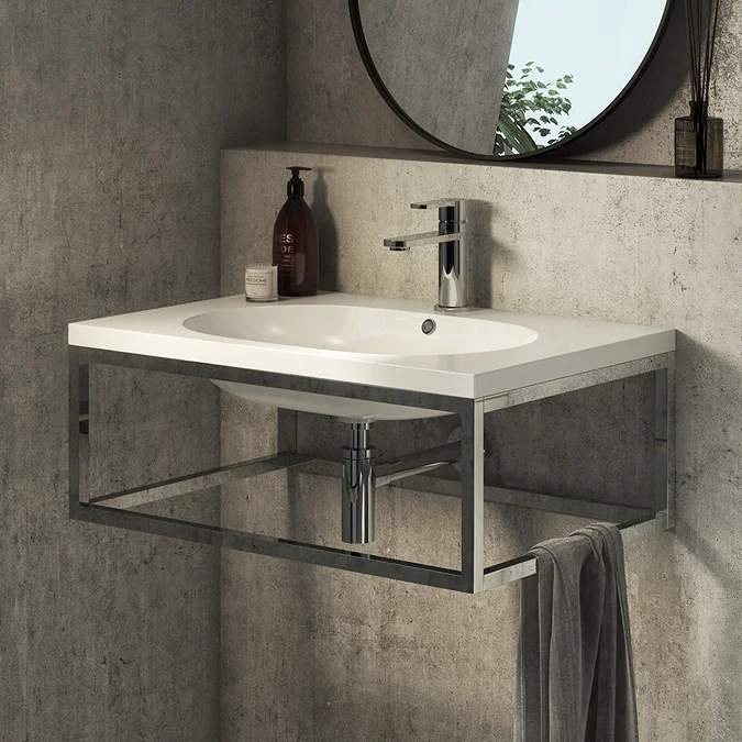 Arezzo 700 Wall Hung Basin With Chrome Towel Rail Frame - Victorian ...
