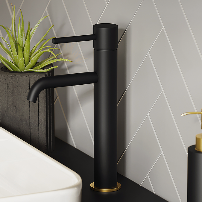 Gatsby Matt Black & Brushed Brass High Rise Basin Mono Mixer Tap ...