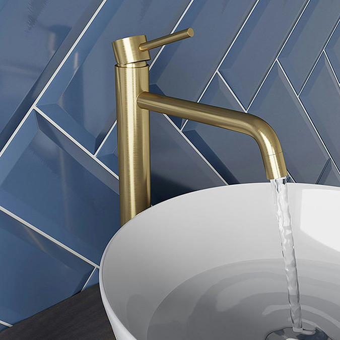 Mode Spencer Round Brushed Brass High Rise Basin Mixer Tap - Victorian ...