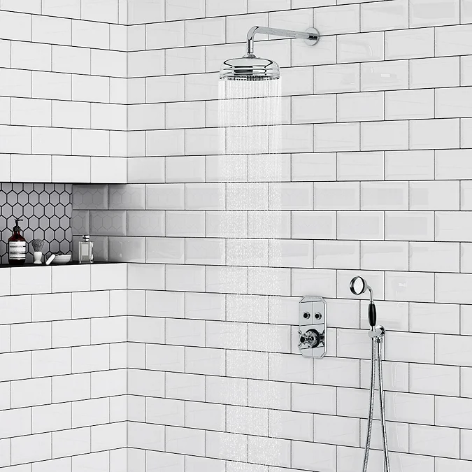 Push Button Shower Systems Chatsworth 1928 Black Traditional Push-Button Shower System With Large ...