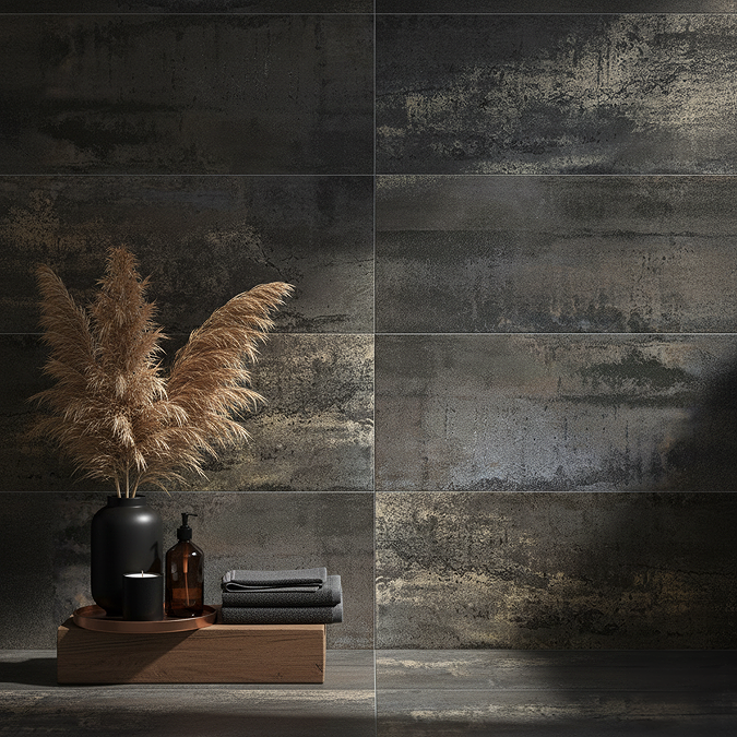 Metallic Graphite Tile Korten Graphite Oxide Metal Effect Wall & Floor Tiles - 300 X 600mm ...