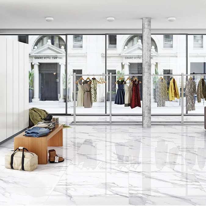 Stonehouse Studio Jardine Gloss White Marble Effect Rectified Wall ...