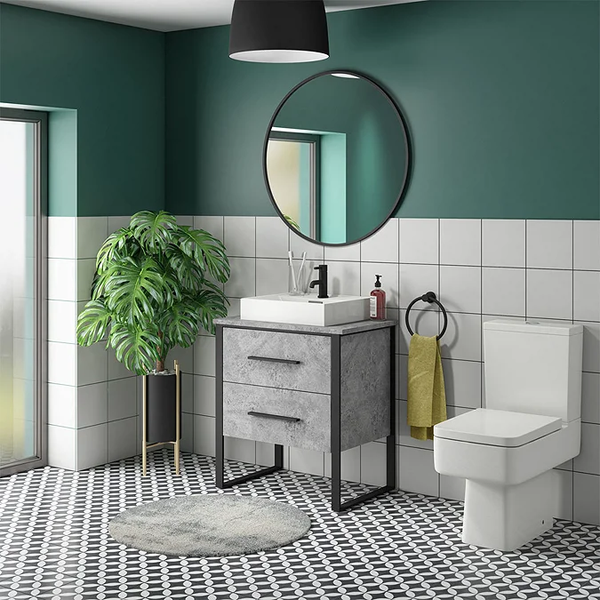 Arezzo Countertop Basin Unit - Concrete-Effect With Black Frame - 600mm ...