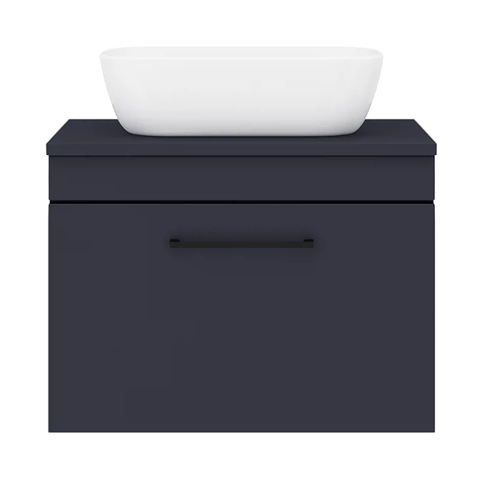 Arezzo Wall Hung Countertop Basin Unit - Blue With Black Handle - 600mm ...
