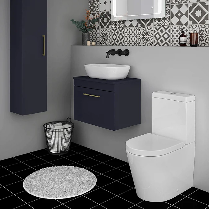 Arezzo Wall Hung Countertop Basin Unit - Blue With Brushed Brass Handle ...