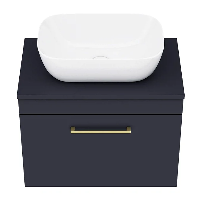 Arezzo Wall Hung Countertop Basin Unit - Blue With Brushed Brass Handle ...