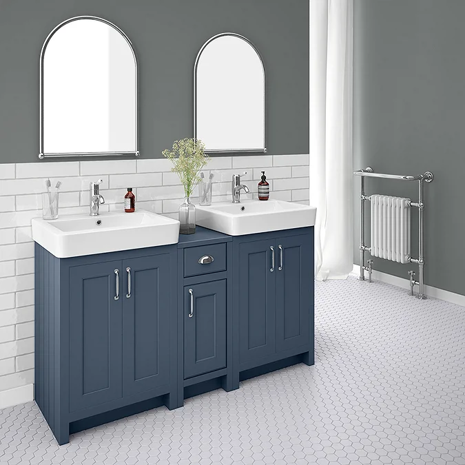 Chatsworth Traditional Blue Double Basin Vanity + Cupboard Combination ...